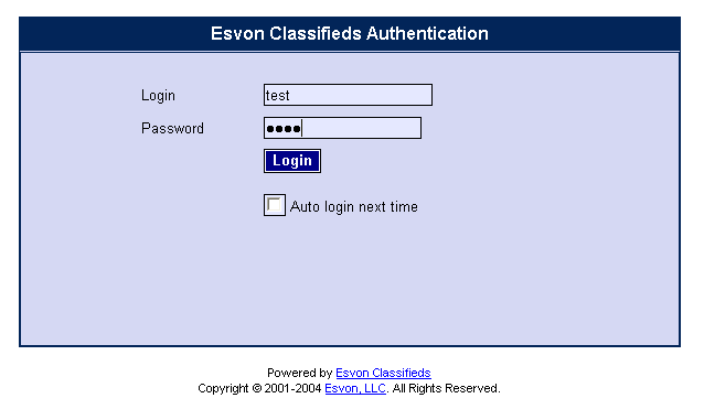 Screenshot of Member InvisionPB1 module for Esvon Classifieds