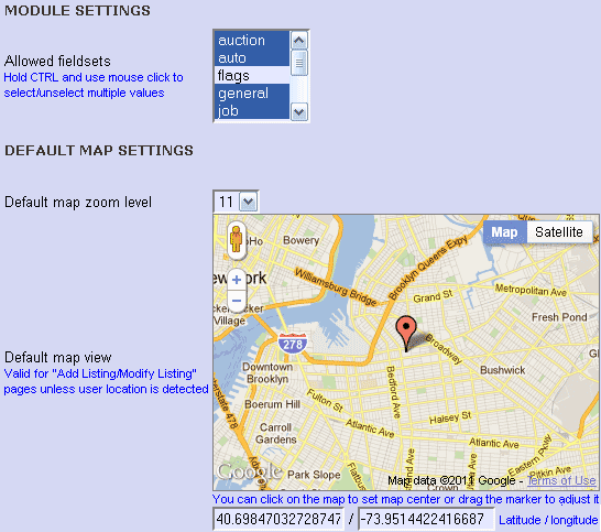 Maps module Admin Area