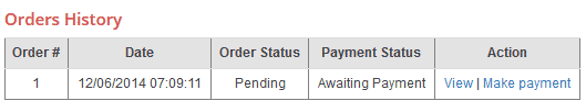 View orders history, orders details, payment/orders status, payment links