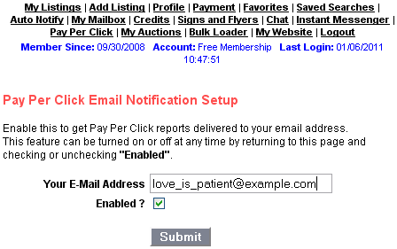 Pay Per Click email notification setup